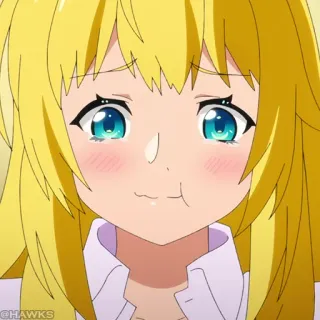 ⚔️ anime meisje, schattig, blond haar, cartoon, animatie, blozend telegram sticker