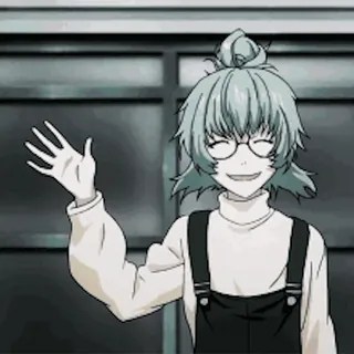 👋 animé, personnage, lunettes, salut, sourire, chignon, animation telegram sticker