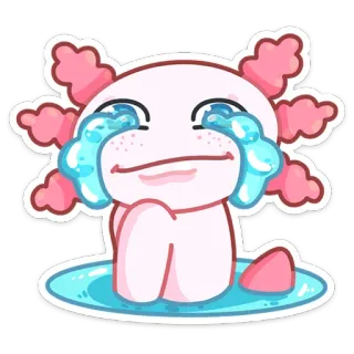 😭 axolotl, pleurer, larmes, triste, rose, mignon, émotionnel whatsapp sticker