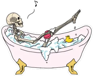 🛁 โครงกระดูก, อ่างอาบน้ำ, ฟองสบู่, เป็ดยาง, อาบน้ำ, ตลก telegram sticker