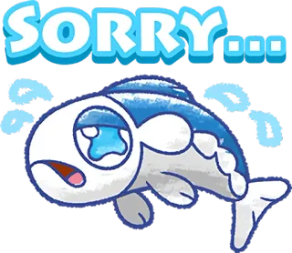 😢 SORRY... cartoon, fish, sad, apology telegram sticker