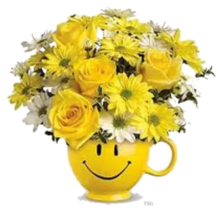 🌻 flores, buquê, amarelo, rosas, xícara, smiley, arranjo floral telegram sticker