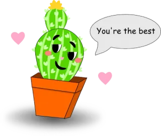 😎 You're the best кактус, растение, лучшее, милый, сердечки, поддержка, позитив whatsapp sticker