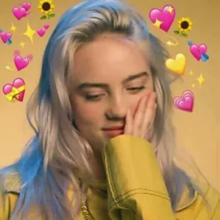 😍 Billie Eilish Billie Eilish, singer, pop star, musician, hearts, sunflowers telegram sticker