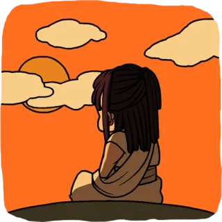 ☀️ silhouette, sunset, clouds, meditation, woman, peaceful, orange, spiritual telegram sticker