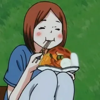 👅 anime, woman, eating, food, happy telegram sticker