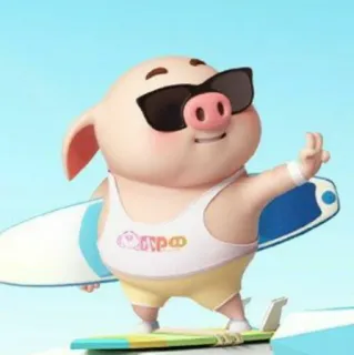 🐷 돼지, 서핑 보드, 선글라스, 만화, 여름, 해변, 휴가 telegram sticker