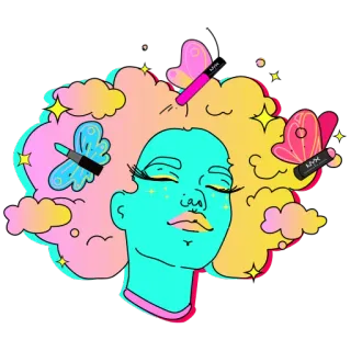 ☺️ Make-up, Schönheit, Kosmetik, Illustration, Farbenfroh, Porträt, Frau, Schmetterlinge telegram sticker