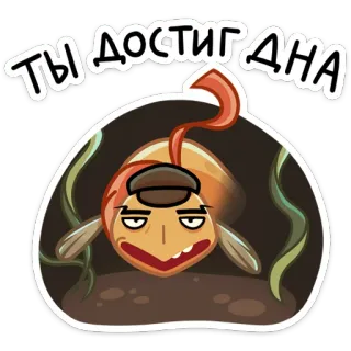 😐 Ты достиГ дна 鱼, 卡通, 搞笑, 水下, 帽子 telegram sticker