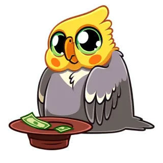 💰 calopsita, pássaro, dinheiro, chapéu, fofo, desenho animado telegram sticker