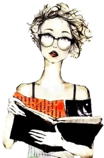 😎 woman, reading, book, girl, glasses, illustration telegram sticker