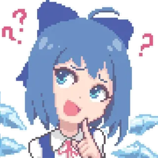😳 Cirno Touhou Project anime, pixel art, question mark, cute, cirno, touhou project telegram sticker
