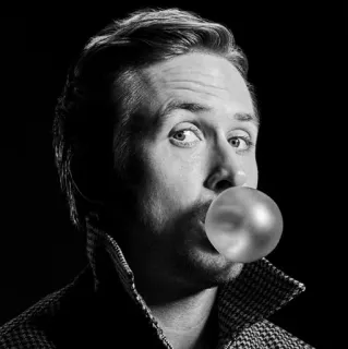 🍬 Ryan Gosling Ryan Gosling, diễn viên, kẹo cao su, đen trắng, người nổi tiếng telegram sticker