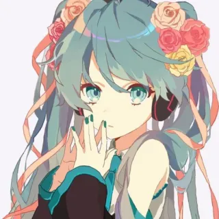 🐈 Hatsune Miku Anime, Manga, Vocaloid, Hatsune Miku, Carino, Ragazza, Fiori, Arte digitale telegram sticker