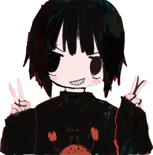 😝 kani. Cartoon, Figur, Kani, Friedenszeichen, Krabbe, Anime telegram sticker