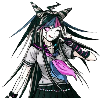 😍 Ibuki Mioda Danganronpa MOO Anime, Ibuki Mioda, Danganronpa, Hörner, Schuluniform, Friedenszeichen telegram sticker