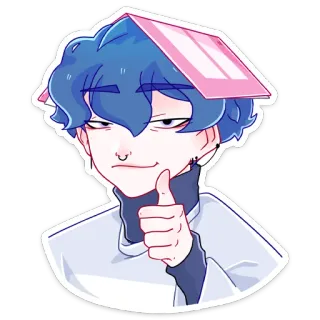 👍 estilo anime, desenho animado, cabelo azul, polegar para cima, rosa, fofo whatsapp sticker