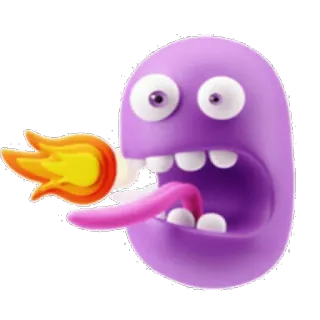 😖 괴물, 만화, 이모티콘, 보라색, 불꽃, 불, 혀, 웃긴 telegram sticker