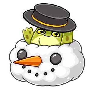 👋 лягушка, снеговик, шляпа, мультфильм, зима, милый, животное whatsapp sticker
