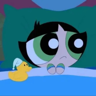 🍭 Buttercup The Powerpuff Girls dibujos animados, dormir, Las Chicas Superpoderosas, Bellota, pato, cama telegram sticker