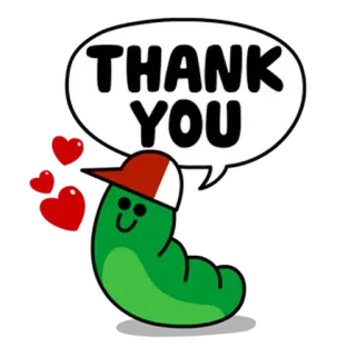 🙇 THANK YOU спасибо, червь, сердечки, милый, мультфильм telegram sticker