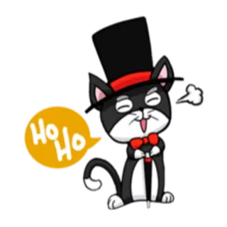 🙂 HO HO gato, ho ho ho, preto, chapéu, fofo, desenho animado telegram sticker