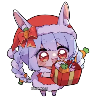 🎁 @HAWKS Chibi, Natale, Coniglio, Kawaii, Festivo, Cartone animato, Personaggio whatsapp sticker