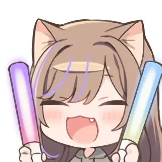 ✨ аниме девушка, кошачьи ушки, лайтстики, счастливый, каваий telegram sticker