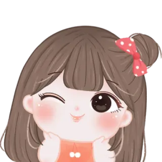 🍓 女孩, 卡通, 眨眼, 可爱, 波点蝴蝶结, 动画, 绘画 telegram sticker