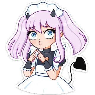🙃 fille anime, costume de soubrette, cornes de diable, mignon, art numérique, style anime telegram sticker