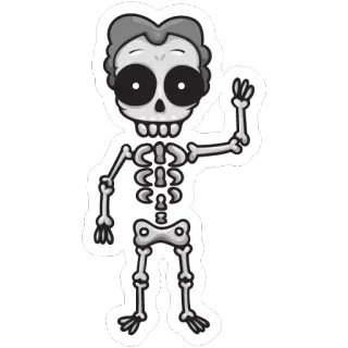 💀 骷髅, 卡通, 灰度, 挥手 telegram sticker