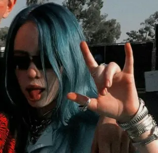 🤟 Billie Eilish นักร้อง, ป๊อปสตาร์, ผมสีฟ้า, เพลง telegram sticker