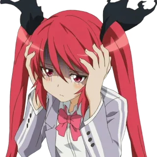 😔 animé, fille, stressée, cheveux roux, couettes, inquiète telegram sticker