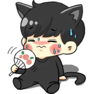 😞 кот-мальчик, фанат, потеющий, мультяшный персонаж, чиби, кошачьи уши, аниме telegram sticker