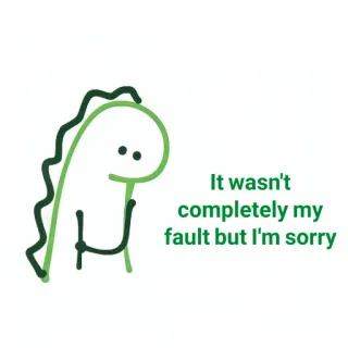✨ It wasn't completely my fault but I'm sorry dinozaur, przeprosiny, przepraszam, słodki, kreskówka telegram sticker