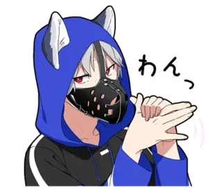 ⭐ わっ。 アニメ, マンガ, キャラクター, 犬, 耳, パーカー telegram sticker