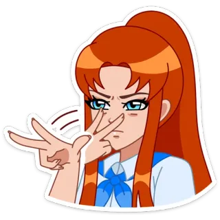 👀 애니메이션, 소녀, 캐릭터, 불쾌한 제스처, 손가락 꼬기, 만화 telegram sticker