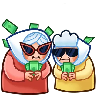 🤑 nonna, soldi, contanti, ricco, occhiali da sole, ricchezza, nonna whatsapp sticker