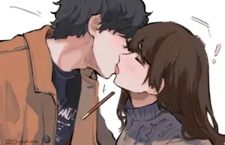 🌟 tình yêu, cặp đôi, hôn, pocky, anime whatsapp sticker