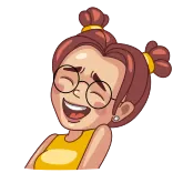 😁 Cartoon, Frau, Brille, Fröhlich, Lachen, Sticker, Ausdruck telegram sticker