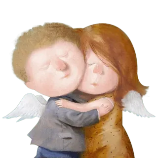 😍 ангел, пара, любовь, мультфильм, объятие, милый, искусство whatsapp sticker