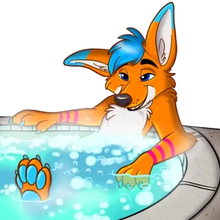 🔥 Furry, Anthro, Renard, Cartoon, Animal, Eau, Relaxation, Bain moussant whatsapp sticker