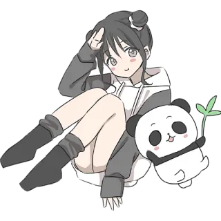🫡 Panda, Fille anime, Mignon, Kawaii, Dessin animé, Autocollant, Bambou telegram sticker