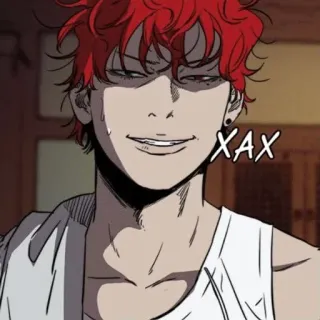 🌟 XAX anime, sorrisetto, capelli rossi, uomo, sudore, orecchini telegram sticker