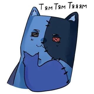 😏 Тям Тям Тяяям แมว, สีน้ำเงิน, เศร้า, เย็บ, สัตว์, การ์ตูน whatsapp sticker