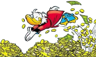 🌊 Scrooge McDuck Paperon de' Paperoni, Cartoni animati, Soldi, Ricchezza, Papero, Ricco, Monete d'oro whatsapp sticker