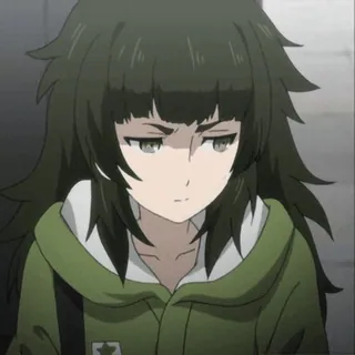😒 Rumiho Akiha Steins;Gate Anime, Steins Gate, Rumiho Akiha, Karakter, rambut panjang, hoodie hijau whatsapp sticker