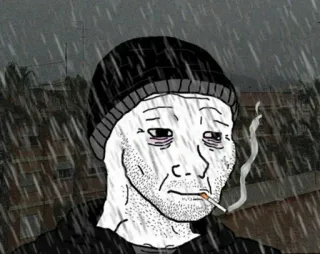 🥺 smutny, deszcz, palenie, przygnębiony, melancholijny, samotny, papieros, doomer telegram sticker