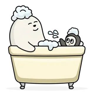 🛁 vasca da bagno, cartone animato, bagno, carino, pinguino, rilassante whatsapp sticker