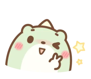 😉 Desenho animado, Fofo, Urso, Animal, Kawaii, Piscadela, Sinal de paz telegram sticker